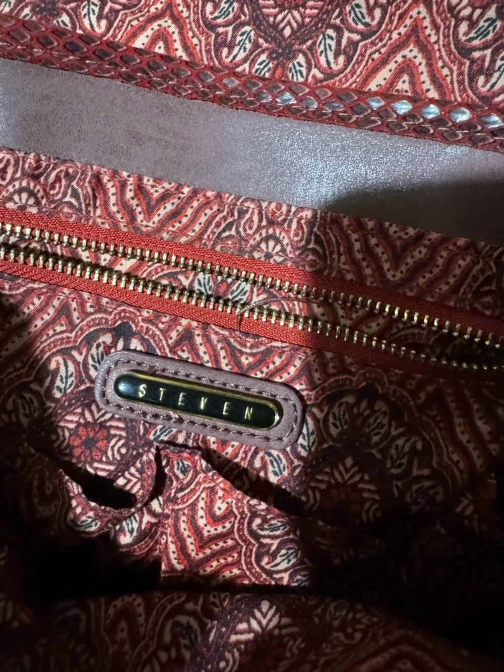 Steven Steve Madden Serape patchwork crossbody saddle bag leather trim